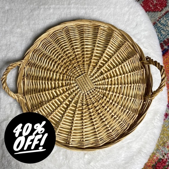 Vintage Flat 16” Wicker Basket Tray Wall Art